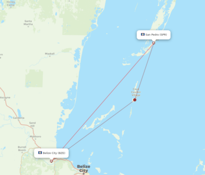 map of how to Get from BZE to San Pedro Belize