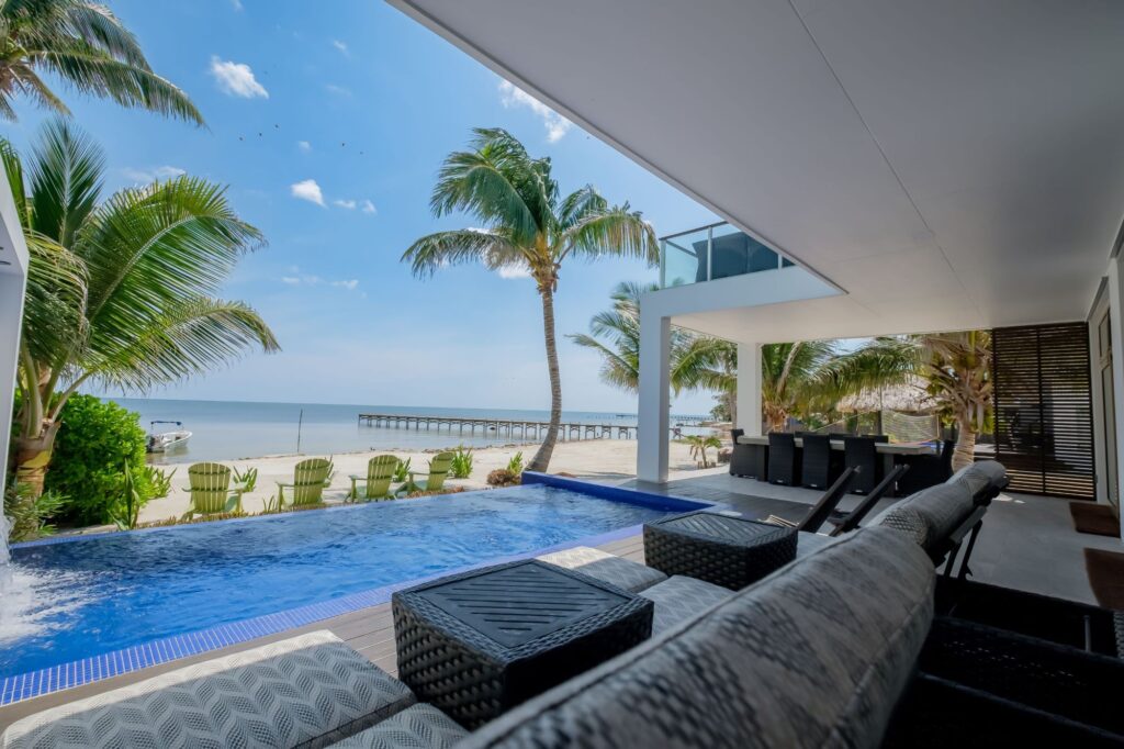 Stunning ocean view from a tranquil porch, showcasing the beauty of Belize's coastline