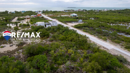 Overhead view of a 100x100 roadfront lot for sale at Secret Beach, showcasing its spacious layout and proximity to the beach