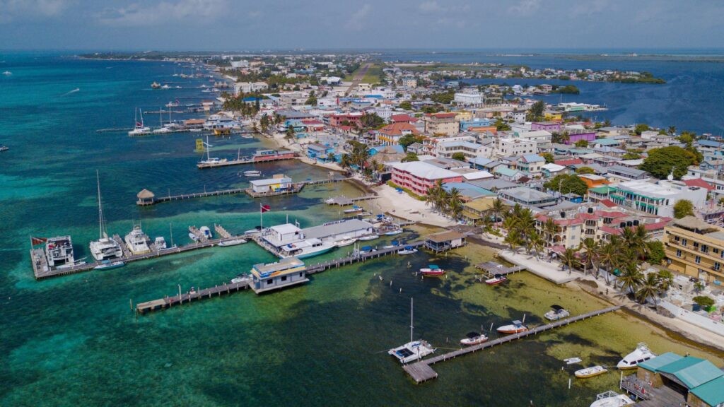 aerial shot of the town of san pedro belize