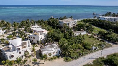 aerial of belize beachfront land for sale on ambergris caye