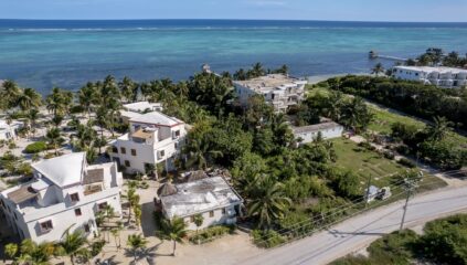 aerial of belize beachfront land for sale on ambergris caye