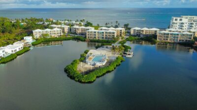 Aerial view of Mara laguna condo development in Belize