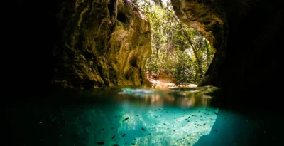 Picture looking from inside the ATM cave of Belize